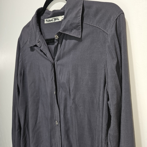 Michael Stars Long Sleeve Button Shirt Top Blouse Dark Gray Rayon Made in USA XS - Picture 4 of 16